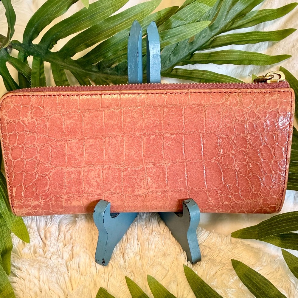 MIU MIU 🍑 Pink Peach Continental Soft Croc Italian Leather Long Zipper Wallet - Picture 6 of 14